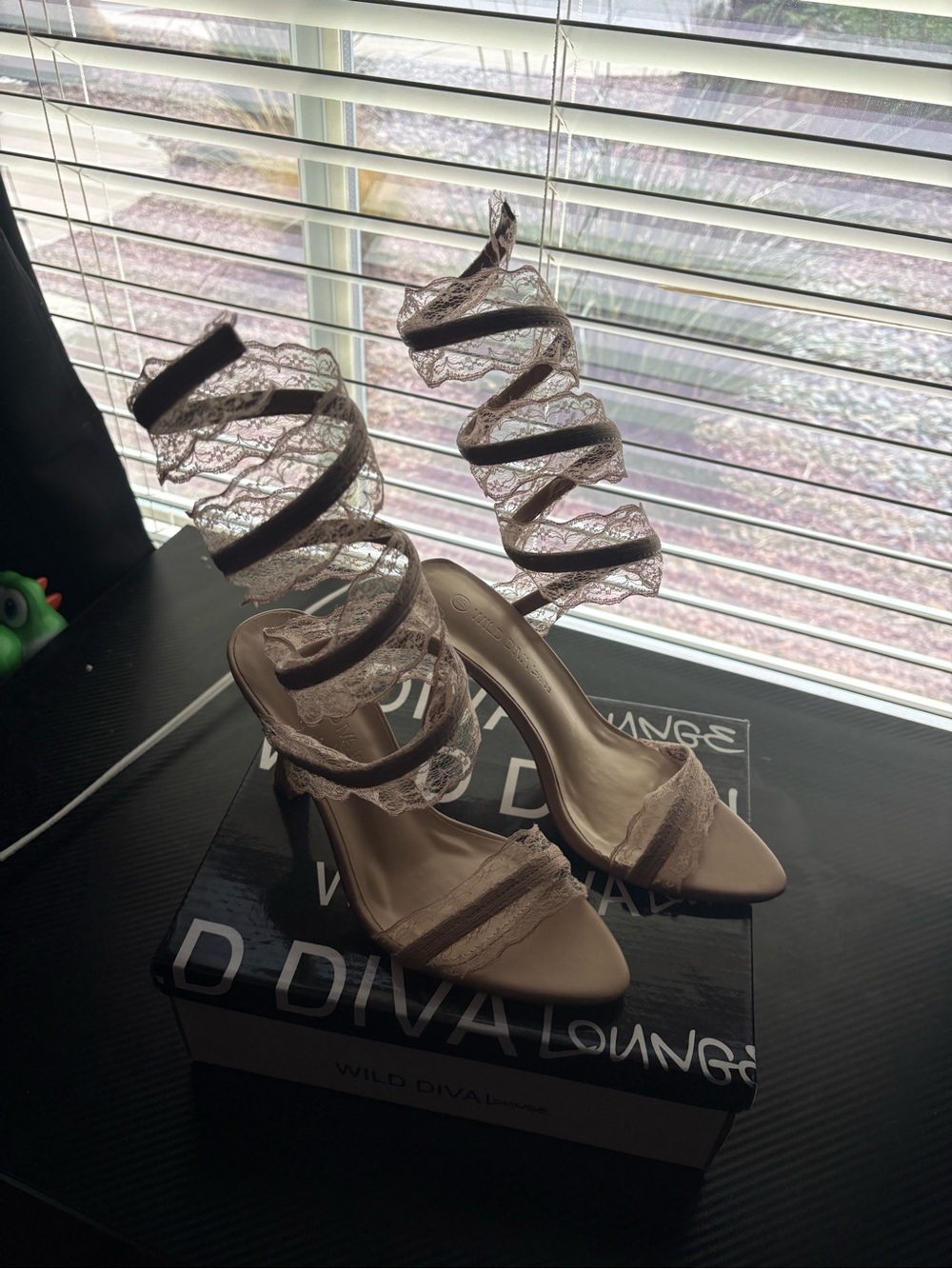 Wild Diva Lace Wrap Heels in Blush Nude